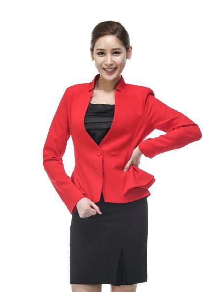 重庆定制女装上衣职业装公司,红色职业制服套装订做厂家
